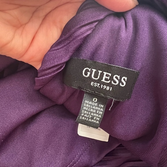 NWT GUESS Pleated Woven Faux-Wrap V-Neck Evening Maxi Dress Purple Sz 0 - Picture 6 of 8